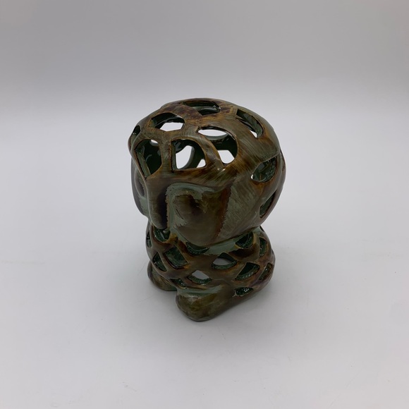 Small Ceramic Shabby Sage Green Brown Owl Sculpture Potpourri Holder Figurine 4” - Picture 7 of 9